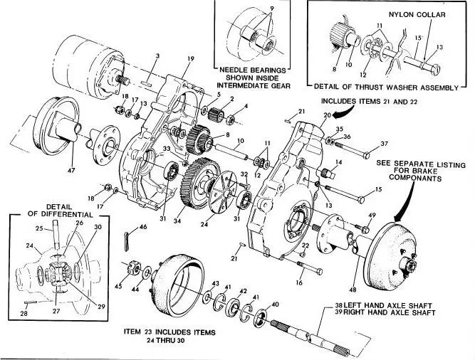 differential diagram showing an example of the differential components in a golf cart