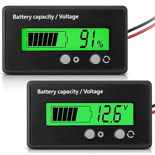 Green backlit battery meter. Meant for 48v golf carts with alarm settings.