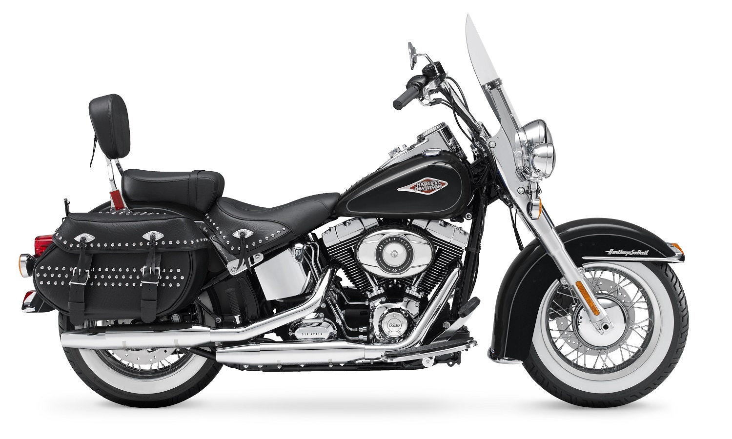 harley davidson softail classic posed against a white background