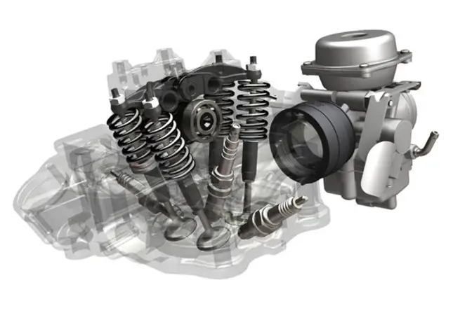 an infographic showing an example of the dual spark plug configuration in a motorcycle engine