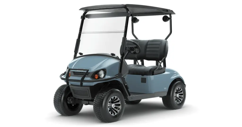 Here's a picture of the E-Z-GO Express S2 (Two-Seater) Golf Cart in blue and black.