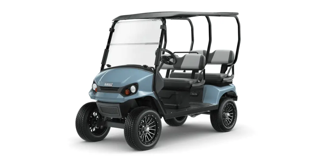 Here's the E-Z-GO Liberty, the lithium powered four seater from EZGO. Colored in ocean gray.