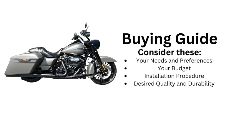 This is a custom infographic detailing the four main points to consider when looking for Road King upgrades. This includes your needs, your budget, how to install the upgrade, and the quality and durability you're looking for.