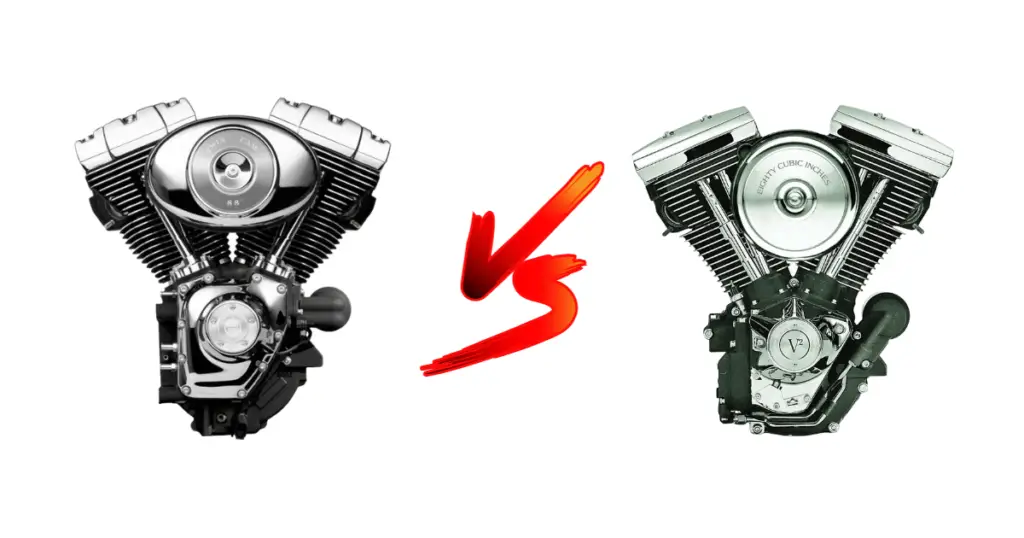 This is the 88ci Twin Cam motor lined up next to an Evolution motor. This is used to illustrate the differences between the two, and introduce the topic of comparison.