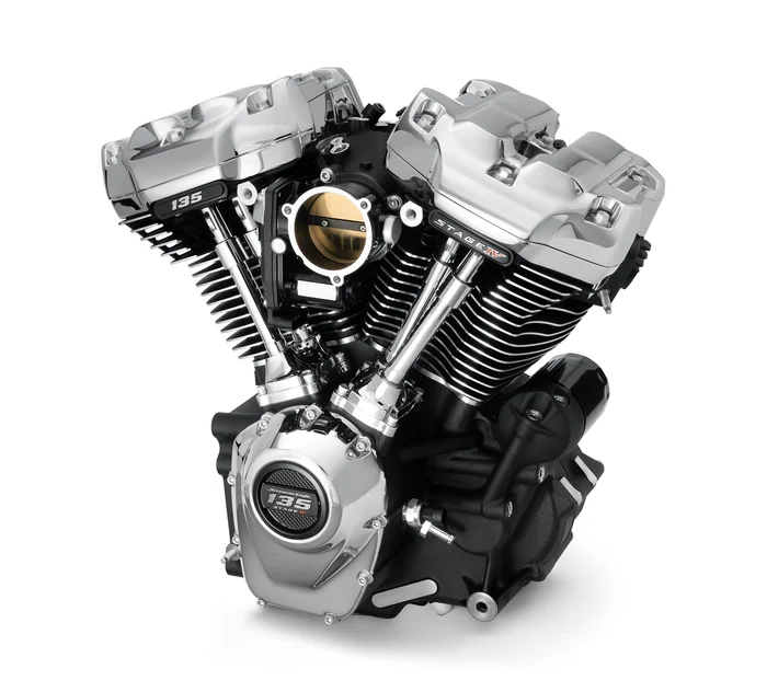 Here's a picture of the 135ci Screamin' Eagle from Harley Davidson. While a performance oriented engine, this motor is still air-cooled.