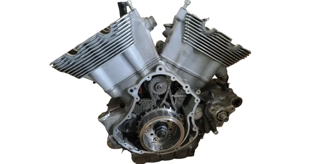 Here's a picture of a V-Rod engine with the heads and clutch cover removed. It's used as a visual illustration of the V-Rod's engine designed compare to other Harley engines.