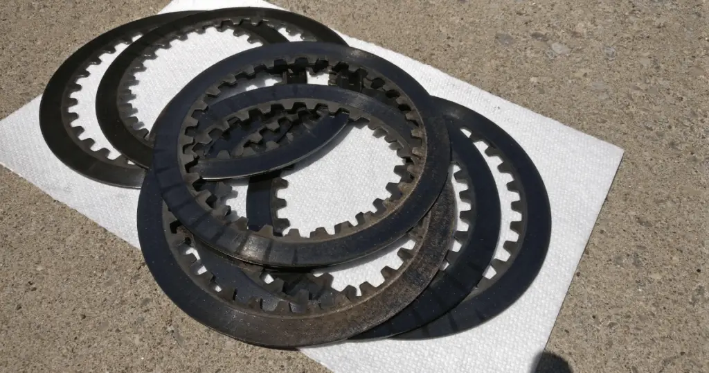 Here's an example of burnt clutch plates that have been removed from a motorcycle.