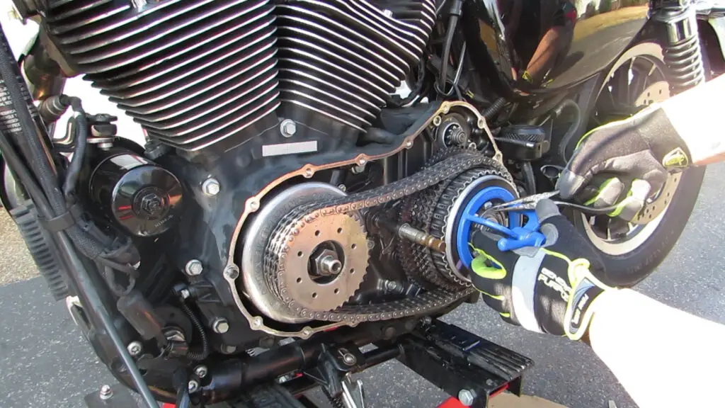 This is a picture of a Harley Davidson Sportster undergoing a clutch replacement procedure.