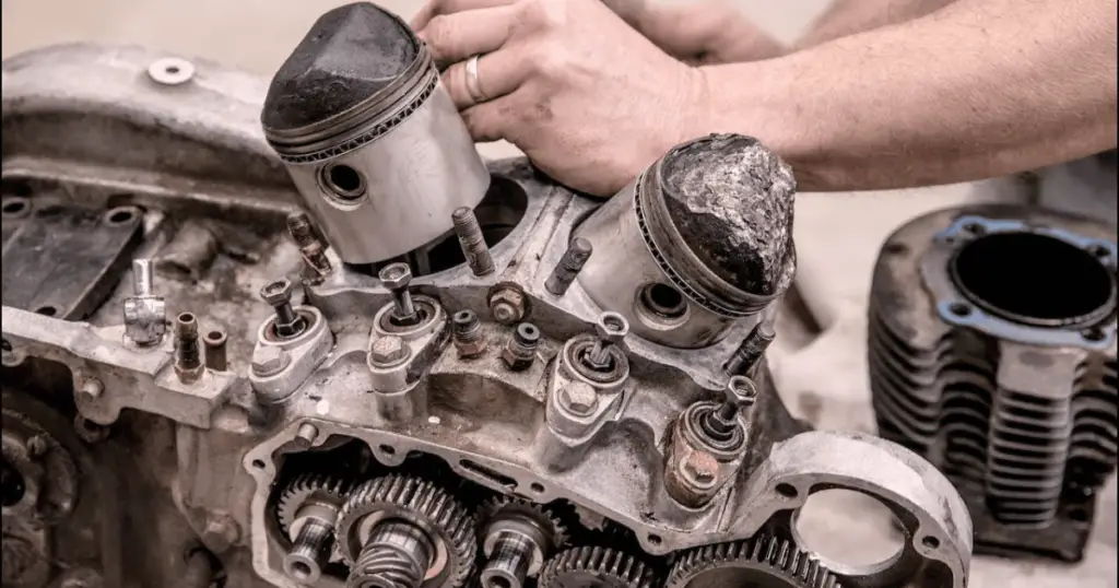 A Harley engine that is being completely rebuilt due to damage from oil pressure problems