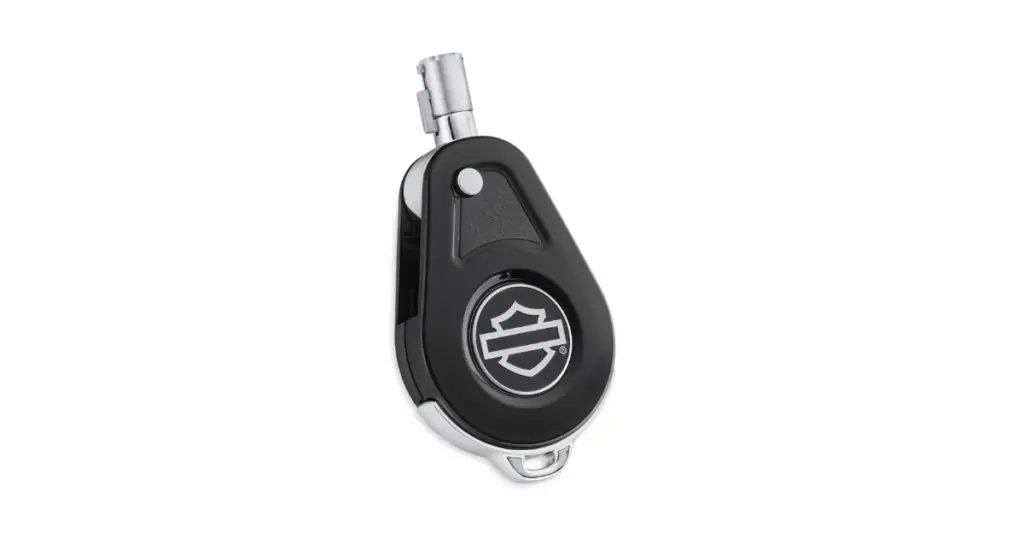 An example of a remote start key fob that is used in newer Harley Davidson models