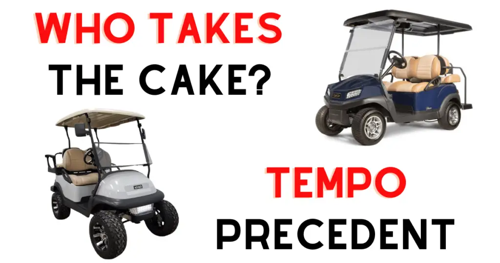 Custom infographic introducing the comparison between the Club Car Tempo and Precedent 