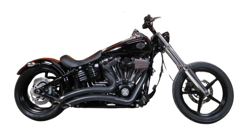 Example of a Harley Rocker (Softail) with a Stage 2 kit and black paint job