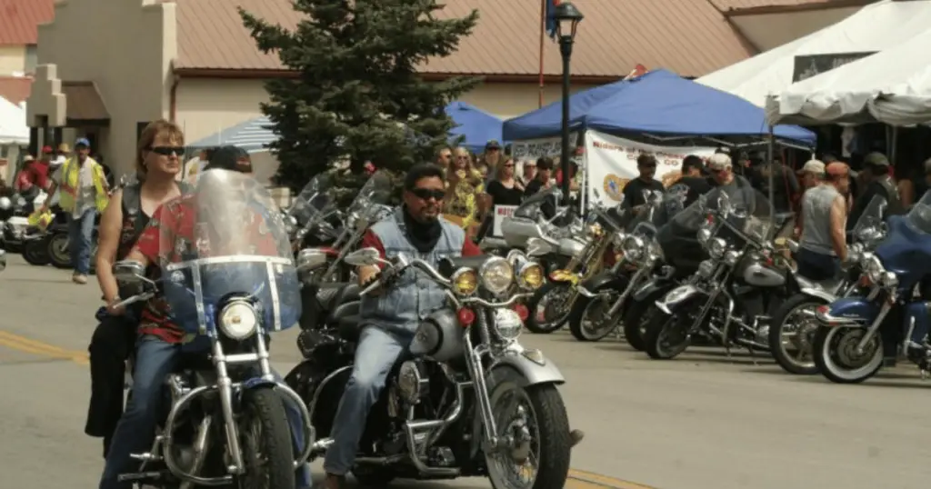 Harley Fat Boys at a motorcycle rally in Colorado
