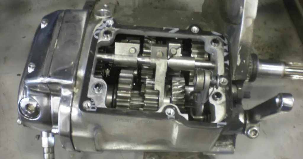 Here's a Harley 5 Speed transmission that has been torn apart for rebuild