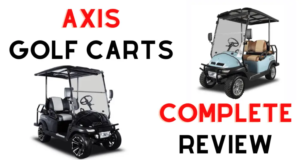 A Custom infographic with two Axis golf carts, used to introduce the comprehensive Axis golf carts review