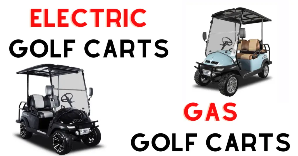 A comparison infographic drawing comparisons between electric and gas golf carts