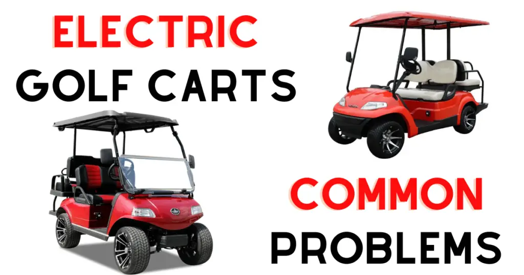 A custom infographic with two electric golf carts used to illustrate the most common electric golf cart problems
