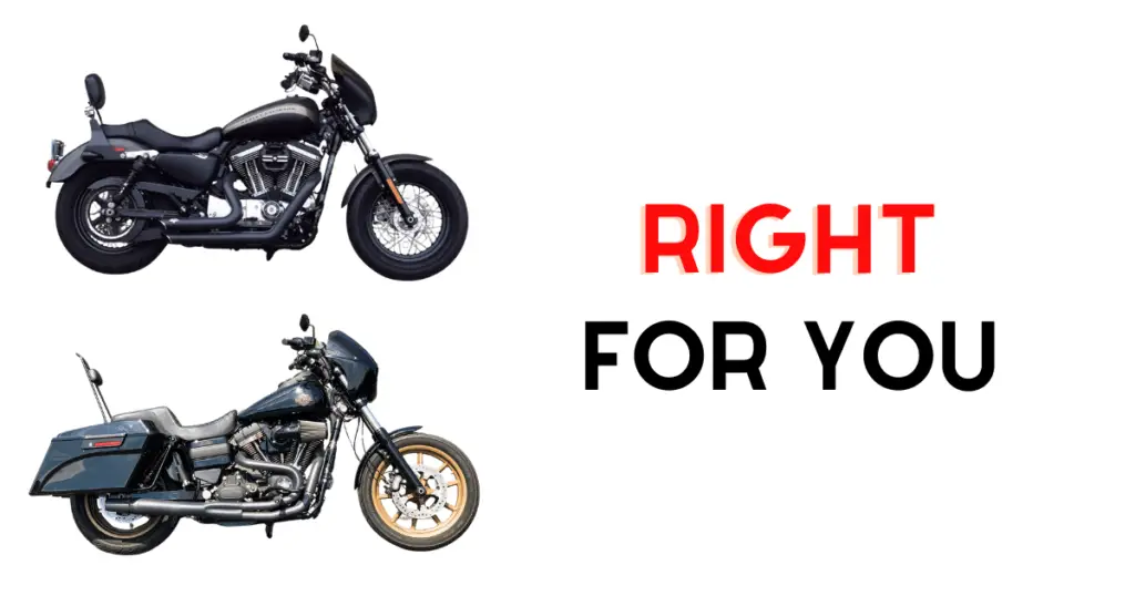 Custom infographic acting as a conclusion, and posing the question: "Which Model Is Right For You, the Dyna or Sportster"