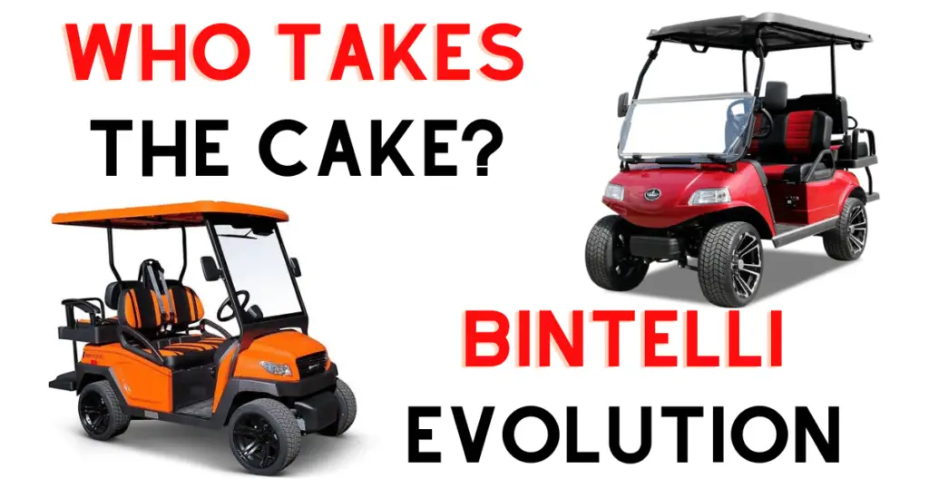 Custom infographic introducing the comparison between Evolution and Bintelli golf carts