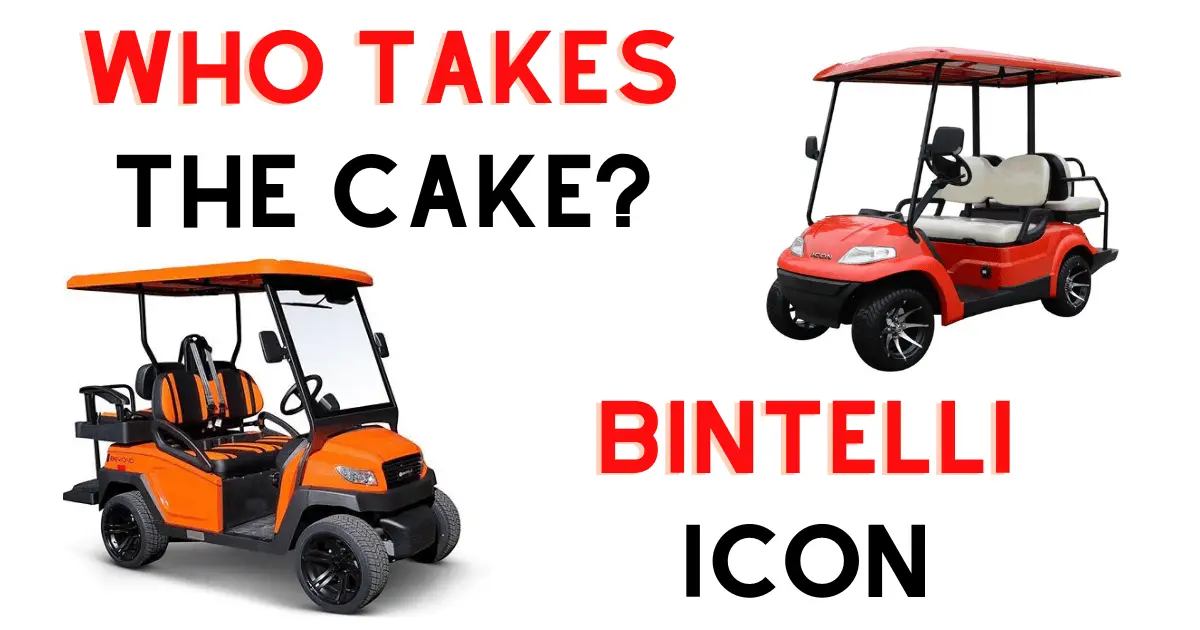 Custom infographic introducing the comparison between Icon and Bintelli golf carts