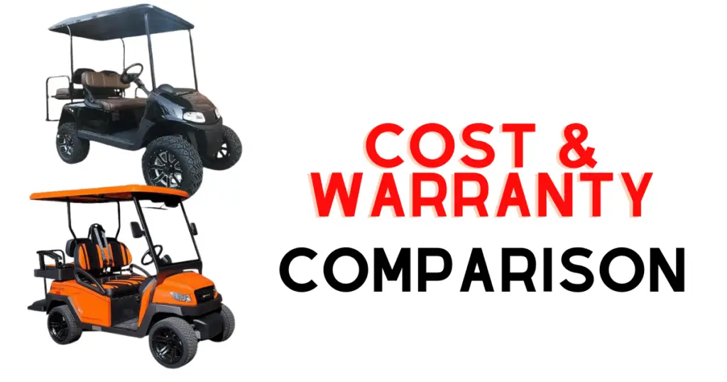 Custom infographic introducing the cost & warranty comparison between Bintelli and EZGO golf carts
