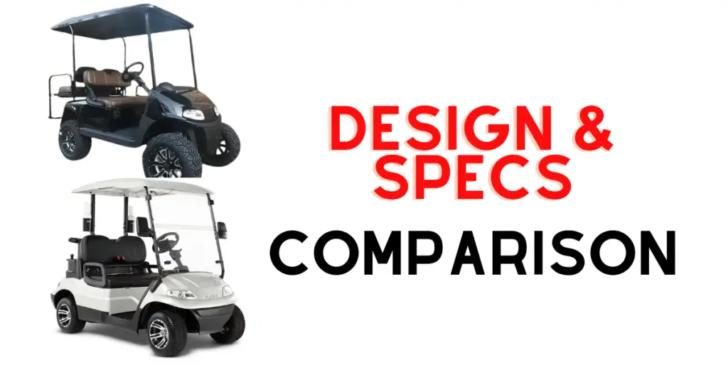 Custom infographic introducing the design and specification comparison of Advanced EVs and EZGO golf carts