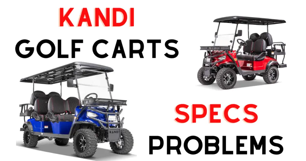 Custom infographic with a red and blue Kandi golf carts that's used to introduce their specs and common problems