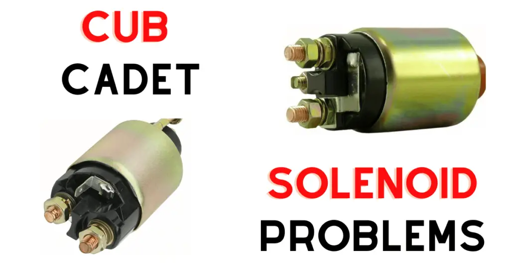 Custom infographic with two Cub Cadet starters, used to introduce the most common starter solenoid problems