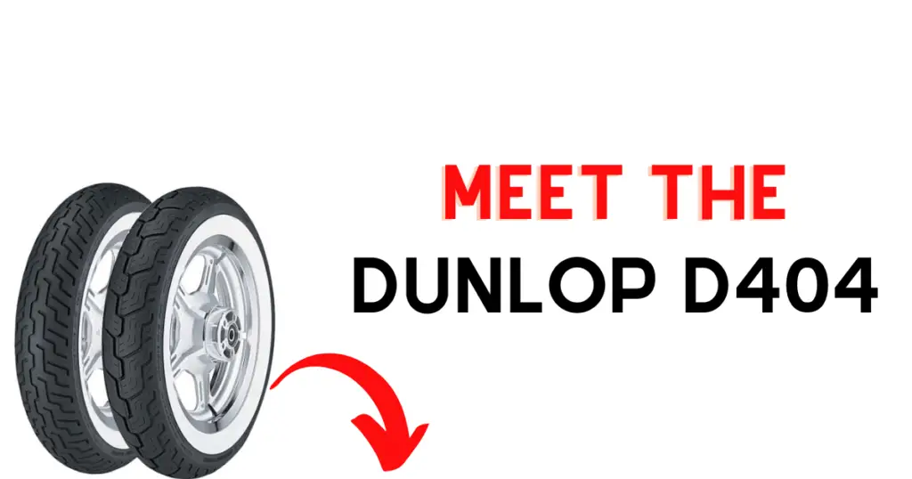 Set of whitewall Dunlop D404 tires inside a custom infographic introducing the design choices behind the Dunlop D404