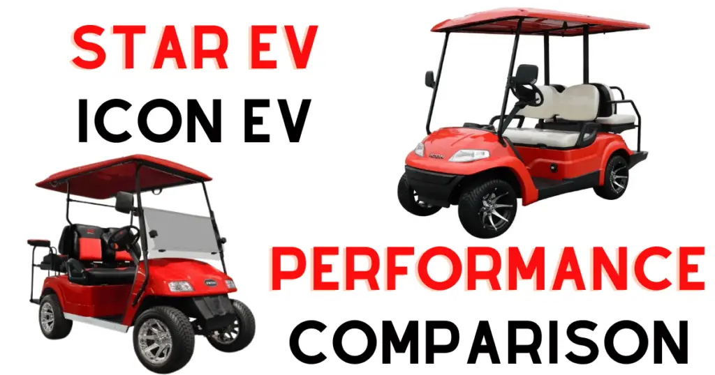 Custom infographic introducing a performance comparison between Icon and Star EV golf carts