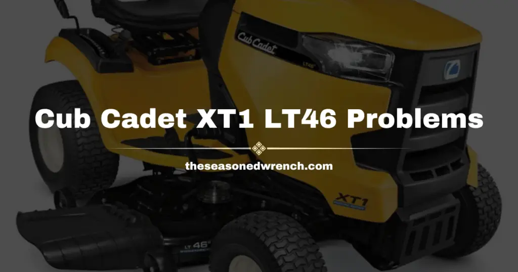 Example of a Cub Cadet XT1 LT46 riding mower shown with common issues such as mower deck alignment and engine overheating.