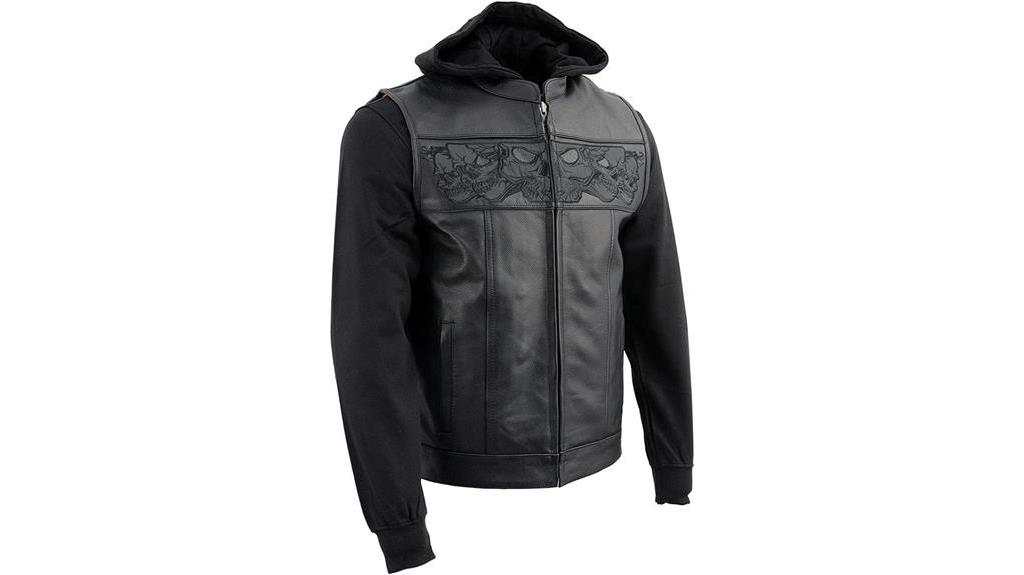 black leather vest with hoodie