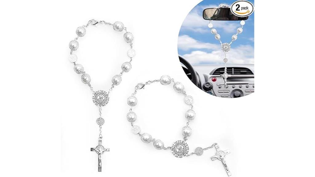 car mirror hanging rosary